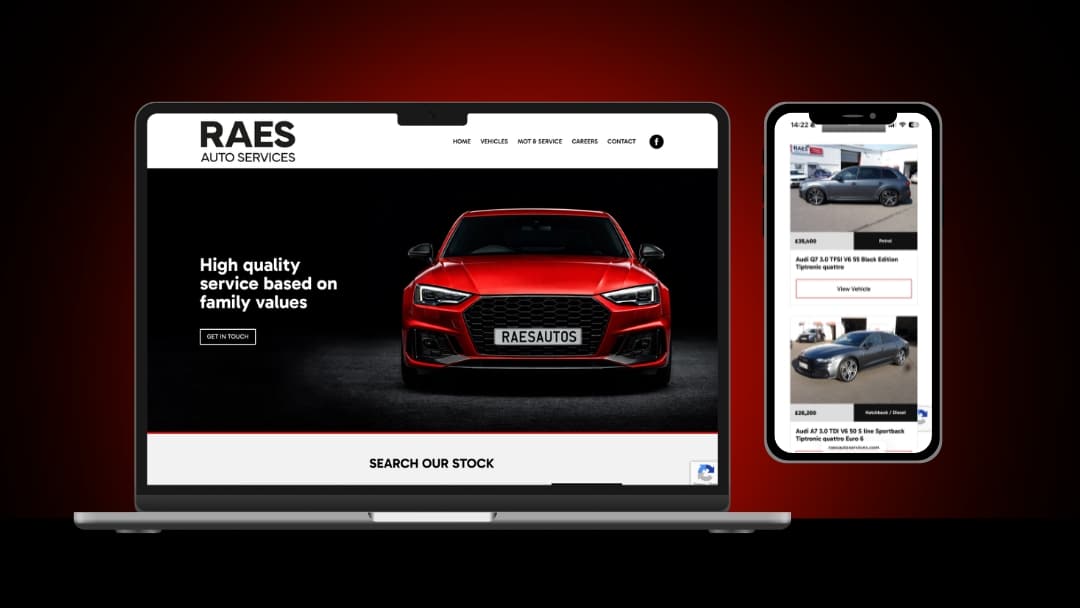 Rae's Auto Services website on laptop and phone