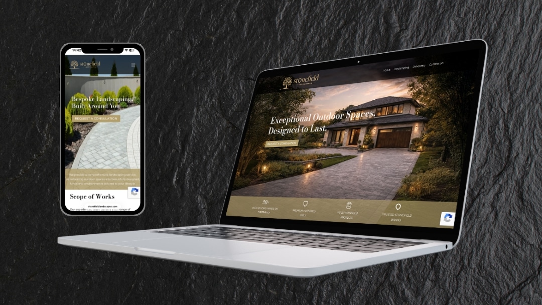 Stonefield Landscapes website on laptop and mobile